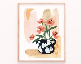 Floral Vase Art Print: Abstract Botanical Painting by Sabina Fenn
