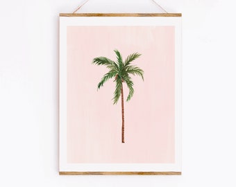 Palmen Kunstdruck - Sabina Fenn Illustration - Tropisches Kunstwerk - Aquarell Wanddekoration - Minimal einfaches rosa grünes Botanisches Gemälde