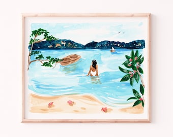 Costa Rica Beach Art Print, Watercolor Wall Art, Tropical Wall Decor, Travel Artwork, Beach Wall Art, Sabina Fenn Illustration