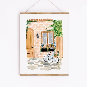 PRINTABLE Cute House Print, Summer Chic Wall Art, Bicycle and Flowers, Kitchen Wall Art, Bedroom Wall Art, Home Office Print, Parisian image 3