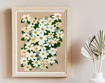 Daisy Art - Field Daisies Art Print - Spring Flowers - Cottagecore Artwork - Trendy Prints - Neutral Prints - Painting Wall Decor Gouache