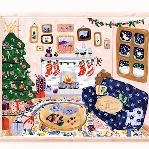 Impressão de arte de sala de estar de Natal, Mantle Art
