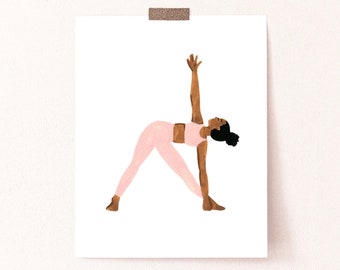 Lámina decorativa de yoga: Postura minimalista de mujer - Estilo acuarela