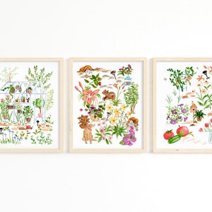 Gartenarbeit Kunstdrucke 3er Set - Garten Wandkunst Set - Gartenkunst Bundle - Botanische Wandkunst - Florale Drucke 3er Set