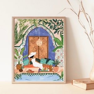 Moroccan Riad Art Print: Tropical Boho Chic Wall Art
