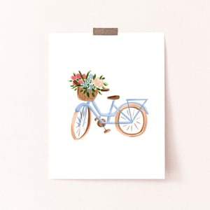 Bicycle Print, Girls Room Decor, Bike Art Print, Floral Wall Art, French Painting, Nursery Wall Art for Girls, Chic Bicycle Minimal Print