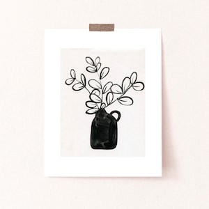 Floral Arrangement 5, Black and White Wall Art, Vintage Style Art Prints, Flowers in a Vase, Minimal Wall Art, Canvas Texture, Modern art