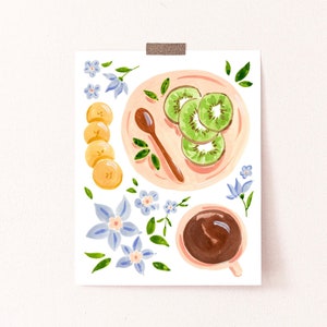 Kiwis and Coffee Art Print, Fruit and Flowers Bananas Gouache Painting, Perfect for kitchen dining room, Sabina Fenn Illustration image 2