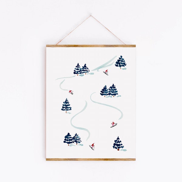 Little Skiers Art Print - Sabina Fenn Illustration - Winter Inspired Watercolor Painting Wall Decor