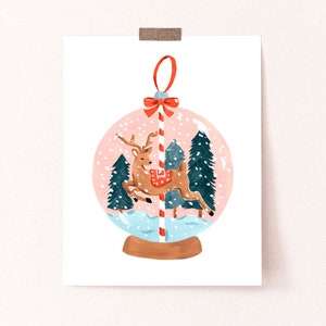 Reindeer Globe Art Print - Sabina Fenn Ilustración - Navidad Acuarela Gouache Pintura - Decoración de pared