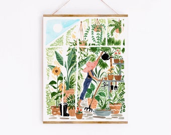 Botanical Garden Art Print, Watercolor Gouache