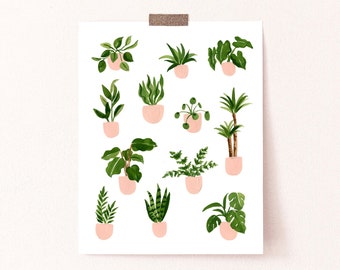 Potted Plants Art Print, Pink Green Botanical