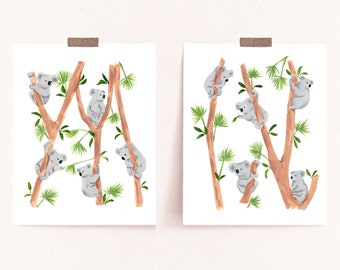 Koalas Art Print, Animal Wall Art, Set of Two Art Prints, Nursery Wall Art, Koalas Art Print, Koalas Wall Art, Laundry Room Decor, Australia