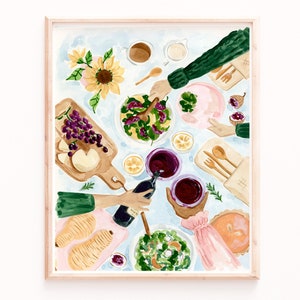 Vegetarian Thanksgiving Dinner Print, Kitchen Wall Art, Autumn Food Poster, Harvest Gathering Decor