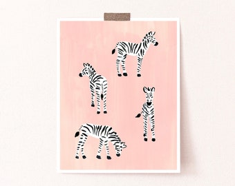 Zebras Print, Animal Wall Art, Zebra Art Print, Zebra Painting, Pink Wall Art, Boho Chic Wall Art, Zebra Watercolor, Nursery Decor