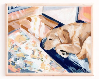 Yellow Labrador Sleeping Art Print: Impressionist Dog Wall Art by Sabina Fenn