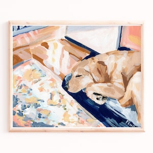 Gelber Labrador schlafender Druck Kunstdruck von Sabina Fenn