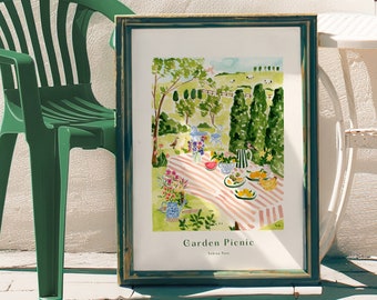 Garden Picnic Art Print, Countryside Wall Art, Gardening Aesthetic Prints, Cottagecore Art, Sabina Fenn