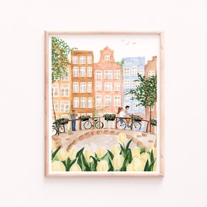 Amsterdam Art Print, Netherlands Painting, Travel Wall Art, City Prints, Modern Decor, Traveller Gifts, Pastel Colors Aesthetic