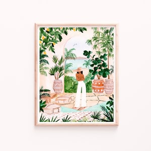 Morocco Art Print, Tropical Painting, Boho Chic Wall Decor, Botanical Travel Art Print, Aesthetic Bedroom Decor, Dorm Wall Art, Fashion Art