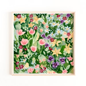 Spring Wildflowers Art Print, Floral Wall Art, Garden Art Prints, Flower Painting, Gouache Watercolor, floral Green Art, Cottagecore image 1