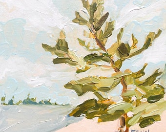 Pine Tree 8x8” Acrylic Painting by Sabina Fenn
