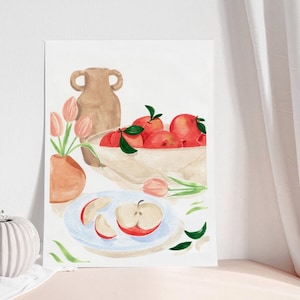 Apples and Tulips Still Life Art Print - Sabina Fenn Illustration - Hand Painted Wall Decor