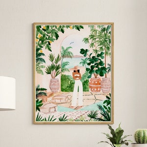 Moroccan Woman Art Print: Boho Chic Botanical Wall Decor