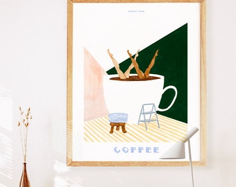 Synchronized Swimmers Coffee Poster - Retro Kitchen Wall Art