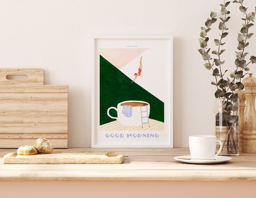 Good Morning Coffee Diver - Poster Su Tela Da Parete, 30x38 Cm, Stampe Per Amanti Del Caffè, Decorazione Per Cucina, Pronto Da Appendere