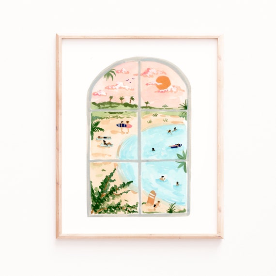 Ocean View Art Print: Hand-Painted Beach Scene (Museum Quality Giclée)
