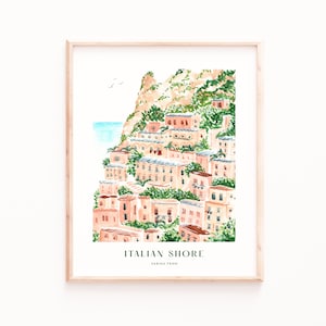 Italienisches Ufer Wandkunst / Amalfiküste Aquarell Druck / Reise Wandkunst Büro Wohnzimmer Schlafzimmer / Strand Poster Nautik / Sabina Fenn