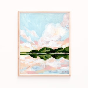 Sabina Fenn Landscape Print, Pink Sunrise, Green Hills