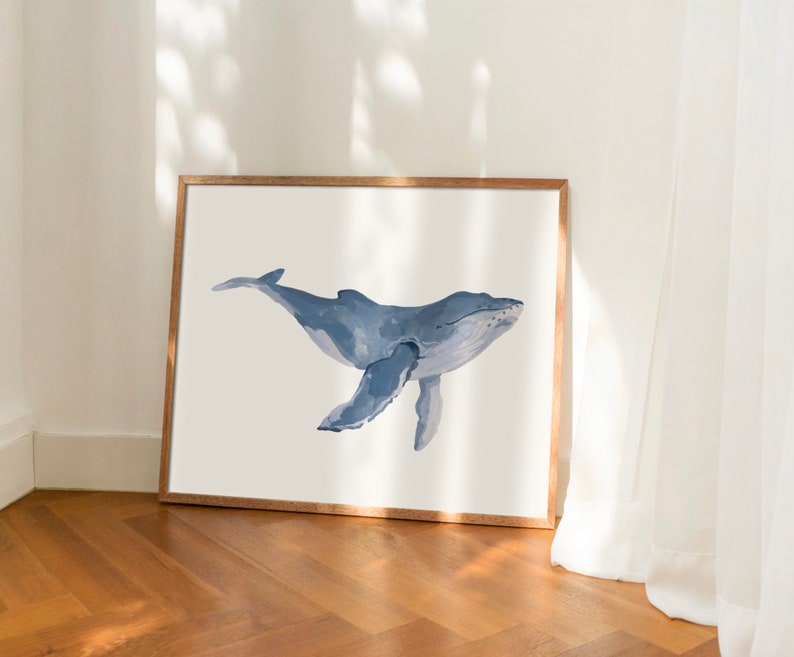Whale Art Print, Kids Room Decor, Animal Wall Art, Animal Paintings, Ocean Animal Posters, Blue Whale Print, Nursery Art Prints image 5