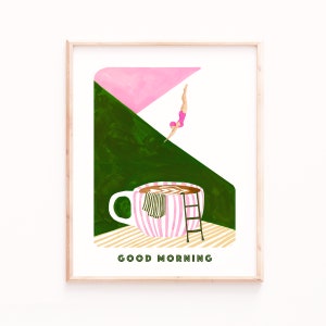 Impression d'affiche de plongeur café, bon café du matin, art plongeur rétro, art mural cuisine, art station de café, impressions art déco, cadeaux pour amateur de café