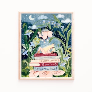 Night Reading Art Print, Bedroom Wall Art, Feminine Painting, Woman Reading Wall Art, Book Painting, Relaxing Art, Sabina Fenn