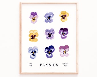 Pansies Floral Art Print - Hand-Painted Gouache on Matte Paper