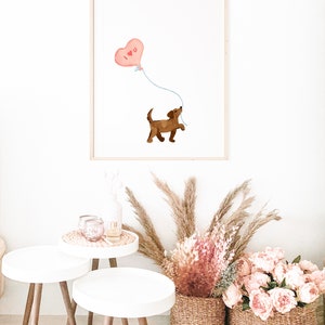 PRINTABLE Valentine's Day Art Print, Cute Dog Valentine, Dachshund Balloon, Valentine Wall Art, Watercolor Valentines Dog, Valentines Decor image 5