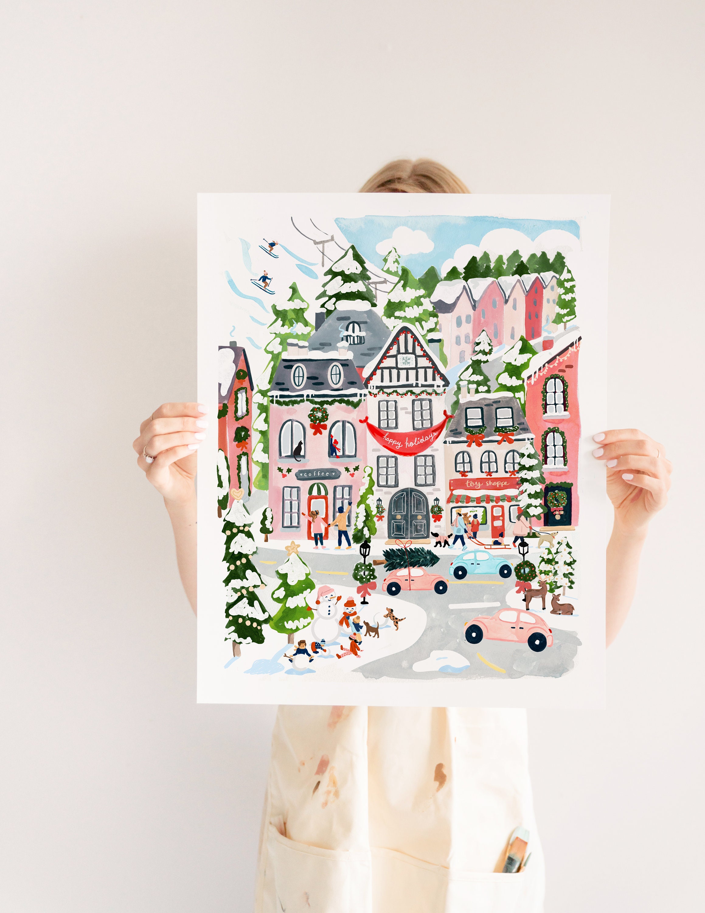 Christmas Village Print: Seasonal Holiday Scene (archival Matte