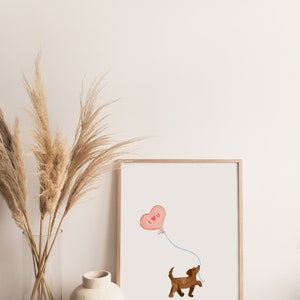 PRINTABLE Valentine's Day Art Print, Cute Dog Valentine, Dachshund Balloon, Valentine Wall Art, Watercolor Valentines Dog, Valentines Decor image 4