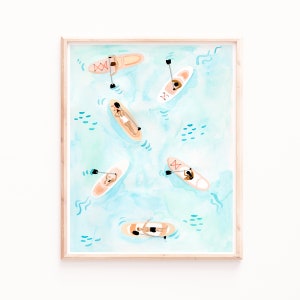 Paddle Board Fine Art Print, Sommer inspirierte Ozean Malerei, SUP auf dem Wasser, Aquarell Malerei Sabina Fenn Illustration, Paddle Boarding