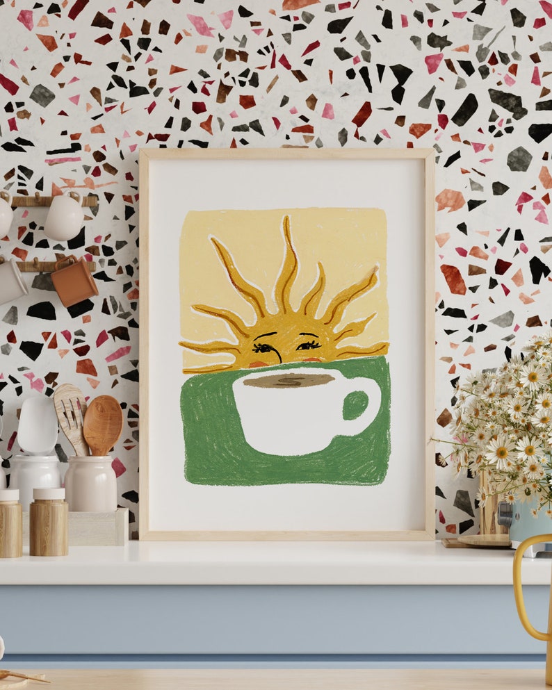 Coffee Sunshine Poster Print, Coffee Bar Prints, Retro Wall Art, Kitchen Art, Coffee Station Art, Art Deco Prints, Coffee Lover Gifts zdjęcie 6