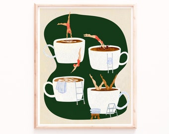 Coffee Poster Print, Coffee Bar Art, Retro Prints, Kitchen Wall Art, Coffee Station Art, Art Deco Prints, Coffee Lover Gifts