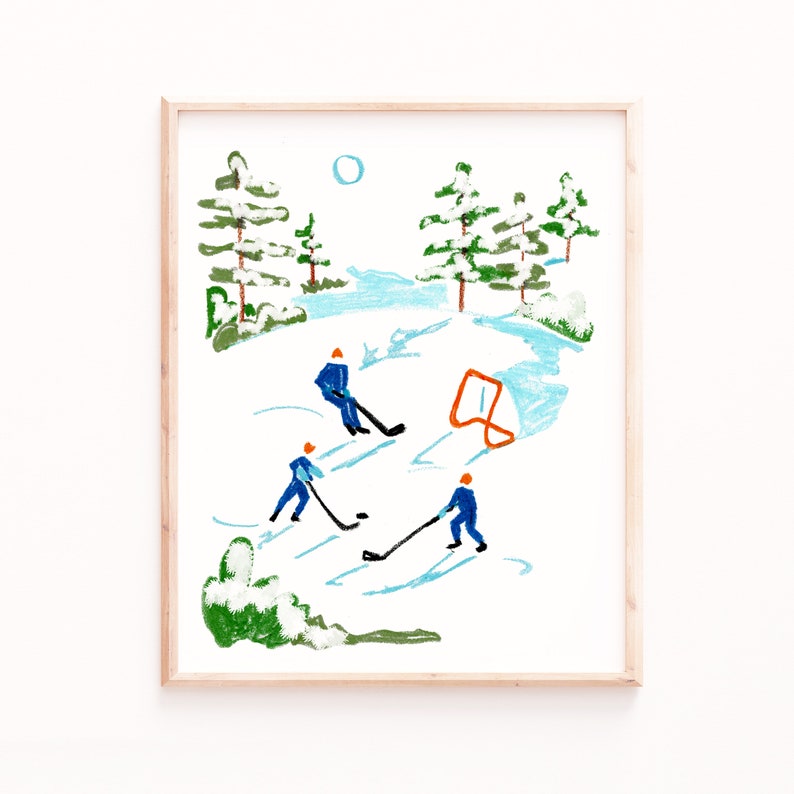 Pond Hockey Art Print, Canadiana Paintings, Canadian Prints, Hockey Gifts, Gift for him image 1