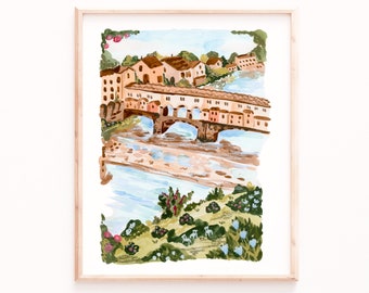 Florence, Italie Tirage d’art, Illustration de voyage, Aquarelle luxuriante, Impressions de voyage, Art mural en bord de mer, Art de chambre à coucher, Porto