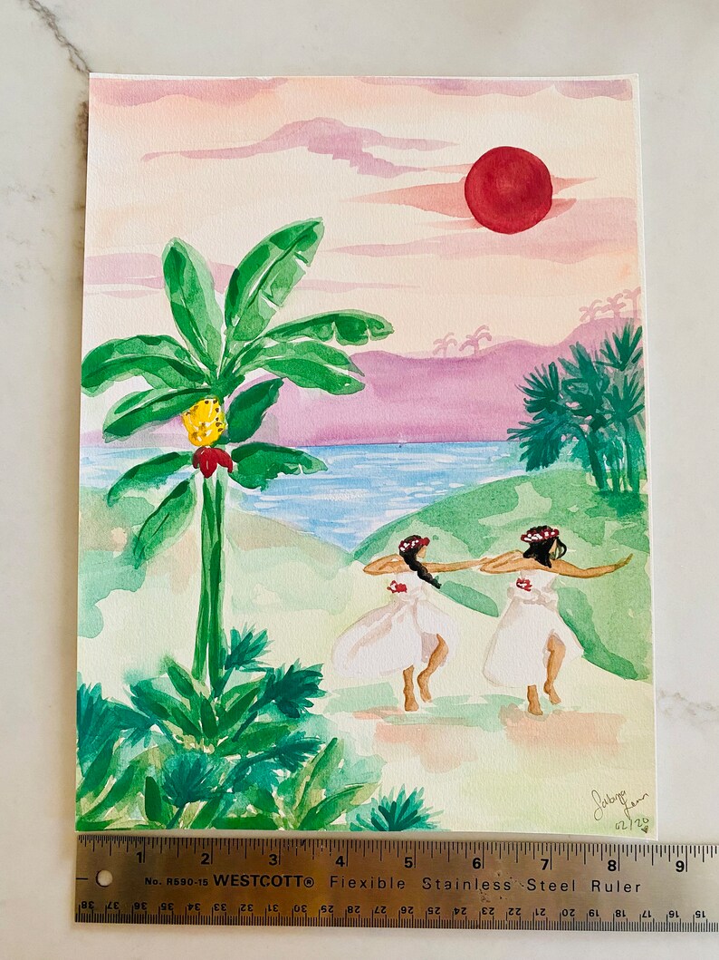 ORIGINAL Island Dancers Watercolor painting by Sabina Fenn image 3