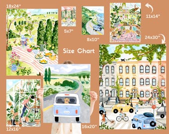 パリの絵 パリのアートプリント、パリの風景イラスト、人物と自転車、建物