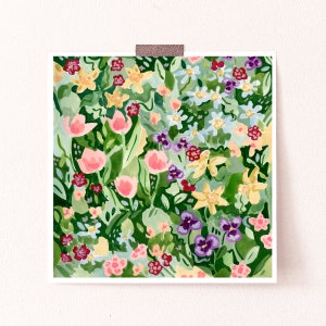 Spring Wildflowers Art Print, Floral Wall Art, Garden Art Prints, Flower Painting, Gouache Watercolor, floral Green Art, Cottagecore image 3