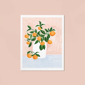 Rama de árbol naranja en un jarrón Impresión de arte, Pintura de acuarela de frutas para cocina, Comedor, Ilustración de Sabina Fenn Decoración de pared pintada a mano