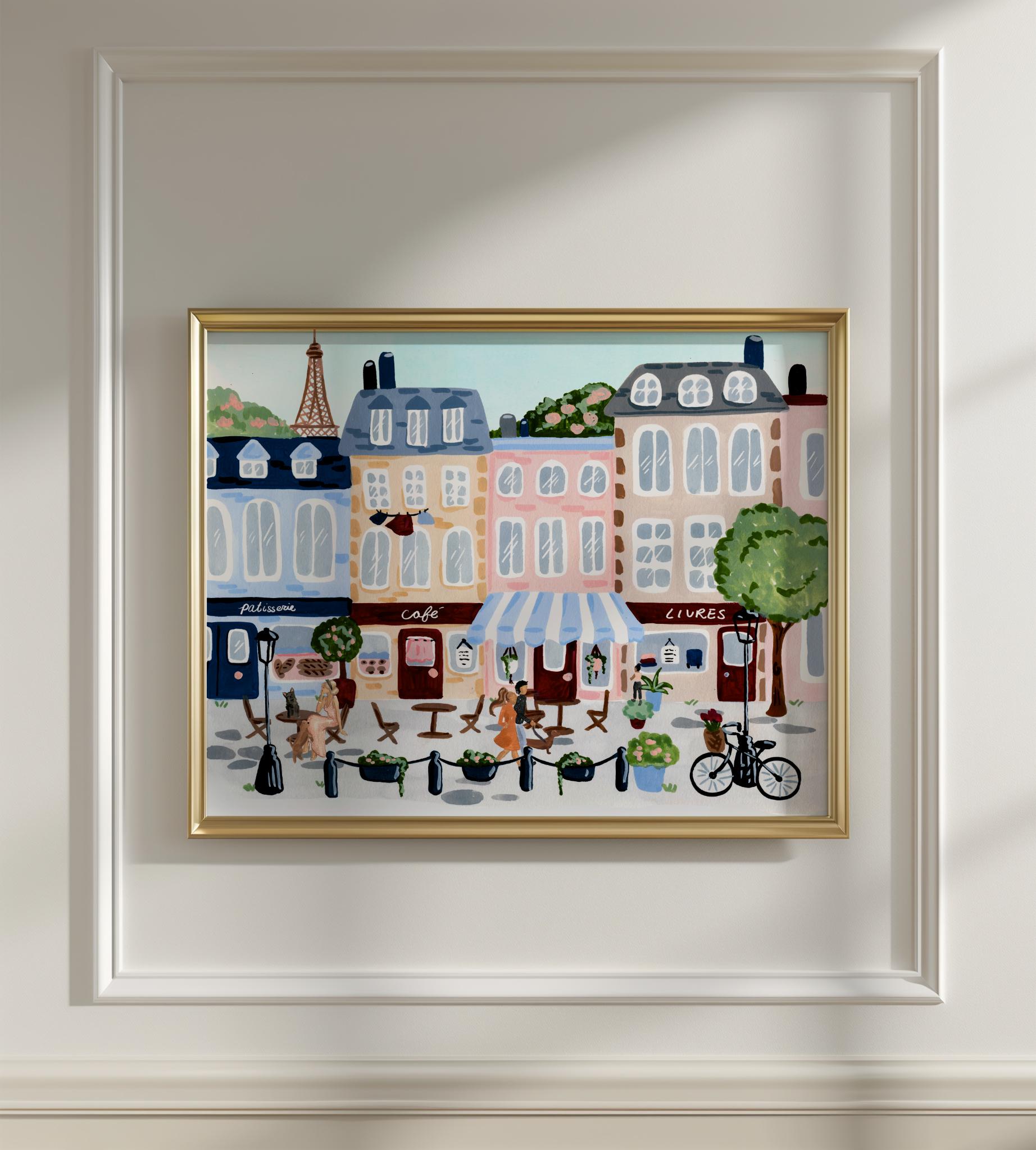 パリの水彩画：エッフェル塔とカフェの風景 - Etsy 日本